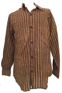 Light Brown / Dark Brown Striped Blockprint Cotton Mens Long Sleeve Shirt - Fair Trade Light Brown / Dark Brown Striped Blockprint Cotton Mens Long Sleeve Shirt - Fair Trade