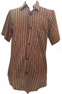 Light Brown / Dark Brown Striped Blockprint Cotton Mens Short Sleeve Shirt - Fair Trade