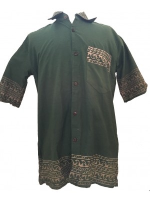 Green Traditional Blockprint Cotton Mens Short Sleeve Shirt - Fair Trade Green Traditional Blockprint Cotton Mens Short Sleeve Shirt - Fair Trade