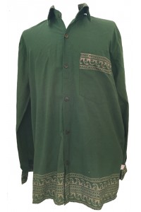 Green Traditional Blockprint Cotton Mens Long Sleeve Shirt - Fair Trade Green Traditional Blockprint Cotton Mens Long Sleeve Shirt - Fair Trade