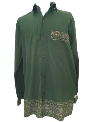 Green Traditional Blockprint Cotton Mens Long Sleeve Shirt - Fair Trade Green Traditional Blockprint Cotton Mens Long Sleeve Shirt - Fair Trade