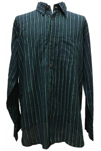 Blue / Green Striped Blockprint Cotton Mens Long Sleeve Shirt - Fair Trade Blue / Green Striped Blockprint Cotton Mens Long Sleeve Shirt - Fair Trade