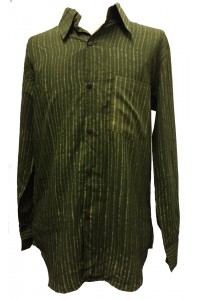 Light Green / Dark Green Striped Blockprint Cotton Mens Long Sleeve Shirt - Fair Trade Light Green / Dark Green Striped Blockprint Cotton Mens Long Sleeve Shirt - Fair Trade