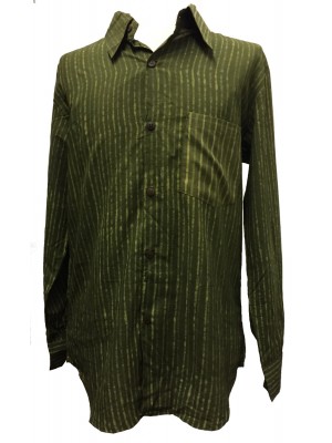 Light Green / Dark Green Striped Blockprint Cotton Mens Long Sleeve Shirt - Fair Trade Light Green / Dark Green Striped Blockprint Cotton Mens Long Sleeve Shirt - Fair Trade