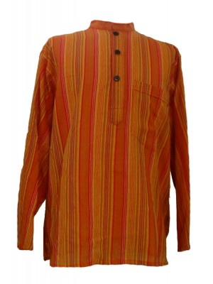 Orange Striped 100% Cotton Collarless Grandad Shirt - Fairtrade