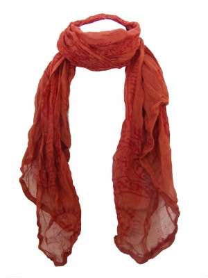 Fair Trade Cotton Hand Printed Orange / Red  Ram Nami Scarf
