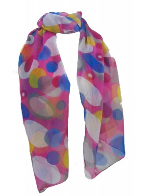 Fair Trade Bright Pink Circle Design Floaty Chiffon Scarf
