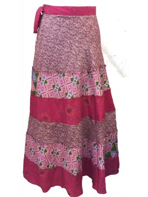 Fair Trade Tiered Full Length Sari Silk Reversible Wrap Skirt - Red / Pink Design Fair Trade Tiered Full Length Sari Silk Reversible Wrap Skirt - Red / Pink Design