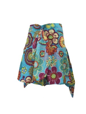 Fair Trade Colourful Short Cotton Belinda Elasticated  Jungli  Skirt - Sky Blue