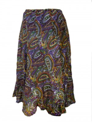 Fair Trade Cotton Jalabi Skirt - Purple Green Paisley Print Fair Trade Cotton Jalabi Skirt - Purple Green Paisley Print