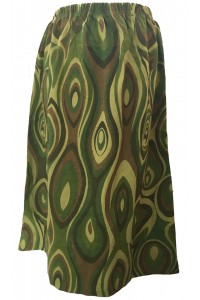 Fair Trade Cotton Jersey Elasticated Retro Spiral Skirt - Greens and Browns
