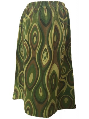 Fair Trade Cotton Jersey Elasticated Retro Spiral Skirt - Greens and Browns Fair Trade Cotton Jersey Elasticated Retro Spiral Skirt - Greens and Browns