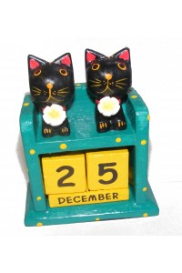 Fair Trade Perpetual Wooden Cat Calendar