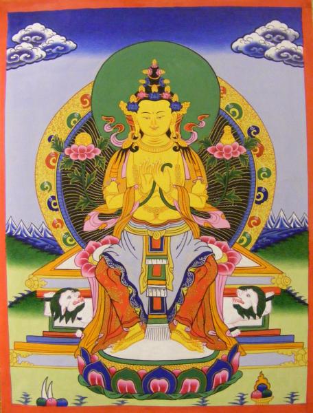 Original Vintage Tibetan Buddhist Thangka Painting -  White Tara, Goddess of Compassion - Fair Trade