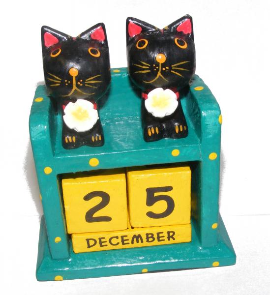 Fair Trade Perpetual Wooden Cat Calendar
