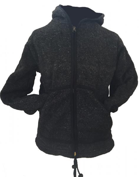 Fair Trade Charcoal Hand Knit Fleece Lined Woollen Jacket 