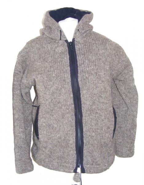 Fair Trade Natural Light Brown Hand Knit Fleece Lined Woollen Jacket 