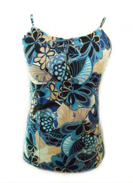 Ethnic Bold Flower Print Blue & White  Natasha Strappy Top- Fair Trade 100% Cotton