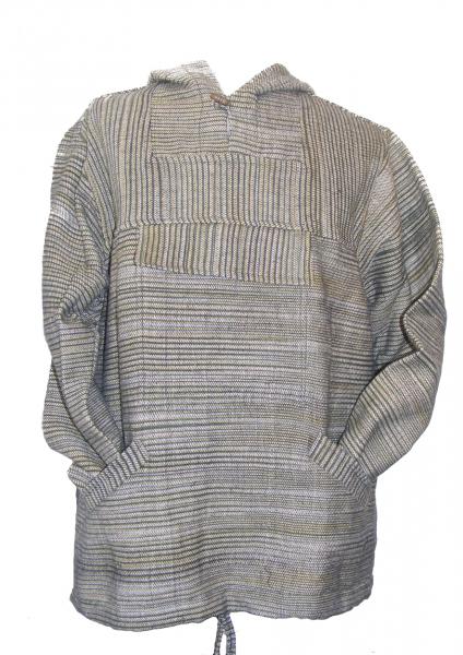 Handspun Cotton Nepalese Baja Jerga Style Hoodie - Green / White Stripes - Fair Trade