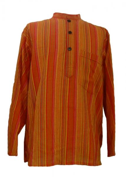 Orange Striped 100% Cotton Collarless Grandad Shirt - Fairtrade