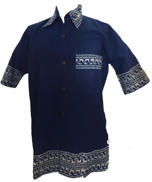 Blue Traditional Blockprint Cotton Mens Short Sleeve Shirt - Fair Trade