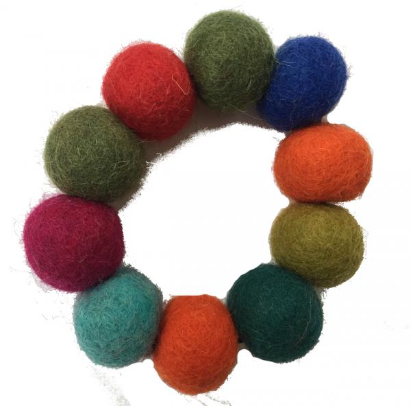 Hand Rolled Felt Rainbow Bobble Bracelet - Fair Trade