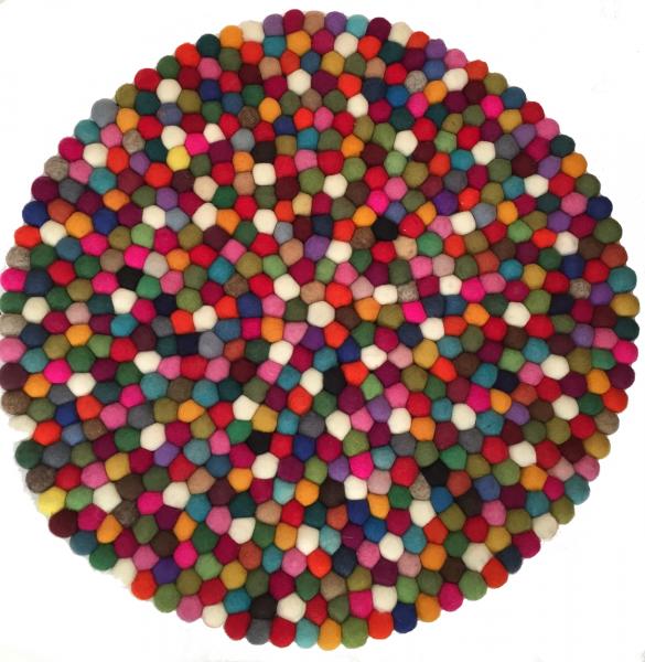 Beautiful Handmade Tactile Felt Multicoloured Ball Rug from Nepal - 60 cm diameter- 100% Wool - Fair Trade