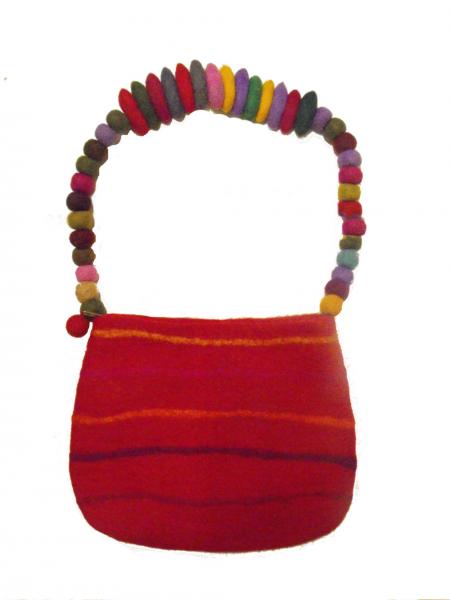 Fair Trade Hand Made Lovely Tactile Red Striped Felt Hand Bag / Shoulder Bag 