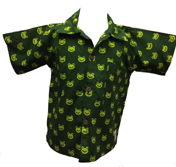 Boys Lime Green and Dark Green Classic Frog Design Short Sleeve Shirt Ages 1 - 5 - Fair Trade