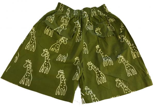 Kids Olive Green Classic Giraffe Design Shorts Ages 1 - 5 - Fair Trade