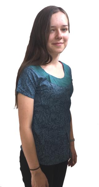 100%  Cotton Classic Round Neck  Blue / White Block Print Short Sleeve Tunic Top - Fair Trade