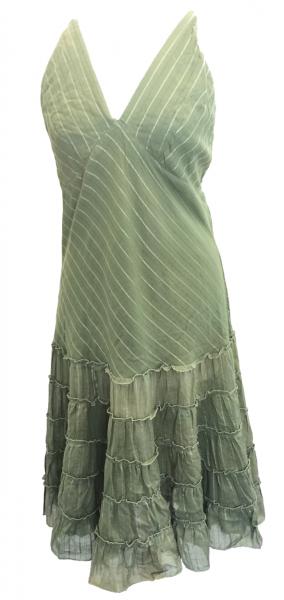 Classic Army Green Indian Cotton Maria Midi Length Summer Sun Dress - Fair Trade 100% Cotton 