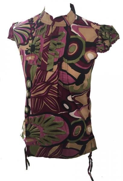 Bold Geometric Print Maroon Lucinda Blouse featuring Mandarin Collar -  Perfect for Work or Going Out- Fair Trade 100% Cotton