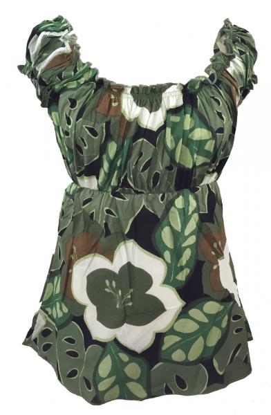 Lovely Green/ White Floaty Bold Floral Print Emily Blouse -  On the shoulder or off the Shoulder - Fair Trade 100% Cotton