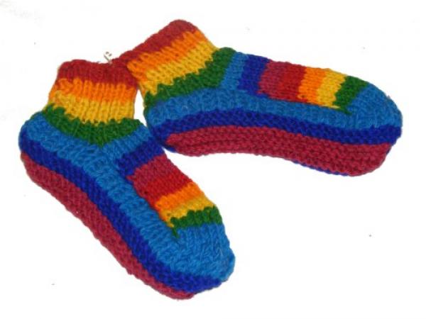 Handknit Fair Trade Wool Rainbow Fleece Lined Tibetan House Slippers