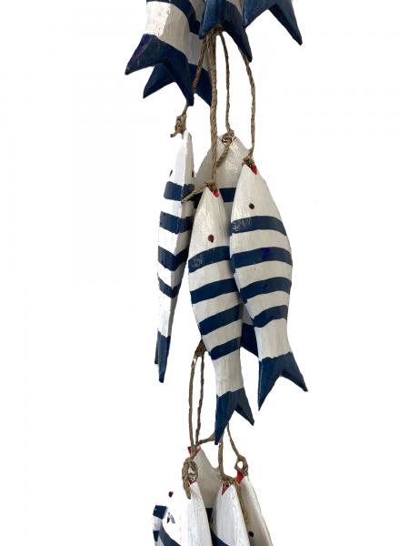 Wooden Fish on a  String - blue & white hand painted wood - Fair Trade