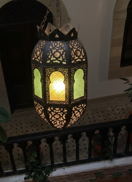 Moroccan Classic Metal Lampshade with coloured glass from Marrakesh 