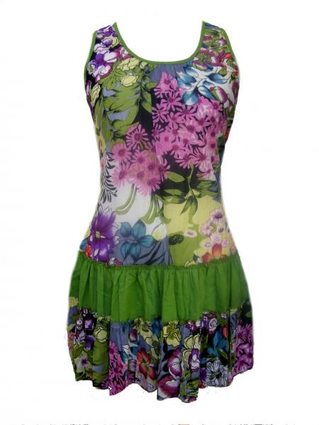 100% Floaty Cotton Short Bold Multicoloured Flower Design Pippa Sundress / Short Shift Dress - Fair Trade